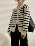 Romildi Long Sleeve Striped Cardigan, Zip Up Casual Sweater, Women's Clothing