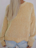 Romildi Striped Crew Neck Pullover Sweater, Casual Long Sleeve Drop Shoulder Sweater, Women's Clothing