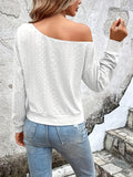 Romildi Solid Eyelet Cold Shoulder T-Shirt, Casual Long Sleeve Top For Spring & Fall, Women's Clothing