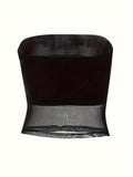 Romildi Contrast Mesh Crop Tube Top, Sexy Backless Slim Tube Top For Summer, Women's Clothing