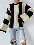 Romildi Color Block Crew Neck Sweater, Casual Long Sleeve Loose Sweater For Spring & Fall, Women's Clothing