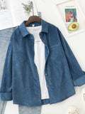 Romildi Solid Patched Pocket Simple Shirt, Vintage Button Front Shirt For Spring & Fall, Women's Clothing