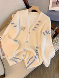 Romildi Lace Up Button Down Knit Cardigan, Casual Long Sleeve Loose Sweater, Women's Clothing