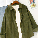 Romildi Solid Patched Pocket Simple Shirt, Vintage Button Front Shirt For Spring & Fall, Women's Clothing