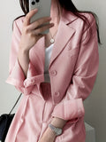 Romildi Solid Button Front Crop Blazer, Elegant Lapel Long Sleeve Blazer For Office & Work, Women's Clothing