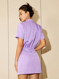 Elegant Solid Two-piece Set, Lapel V-neck Short Sleeve Blazer & Double Breasted High Waist Slim Skirt, Women's Clothing