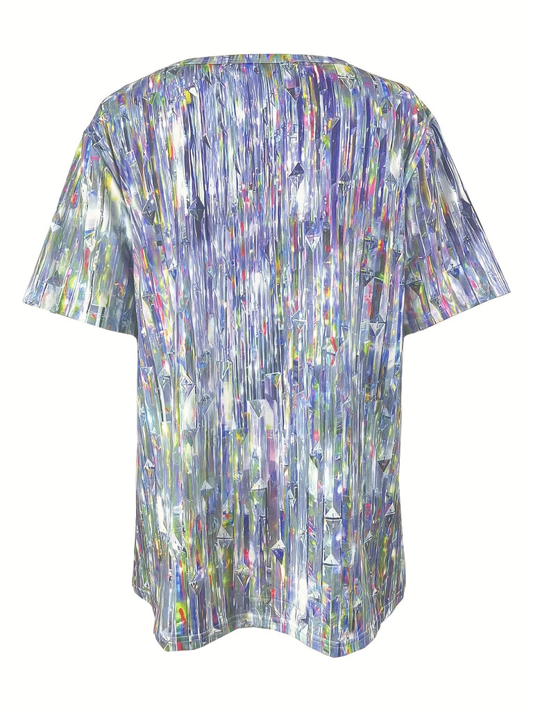 Romildi Loose Digital Print T-shirt, Casual Short Sleeve T-Shirt For Spring & Summer, Women's Clothing