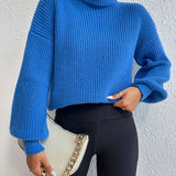 Romildi Solid Turtleneck Pullover Sweater, Elegant Long Sleeve Drop Shoulder Sweater, Women's Clothing