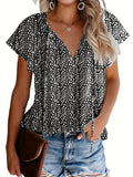 Romildi V Neck Flutter Sleeve Blouse, Loose Casual Top For Summer & Spring, Women's Clothing