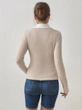 Romildi Slim Rib Knit Sweater, Casual V Neck Long Sleeve Sweater, Women's Clothing