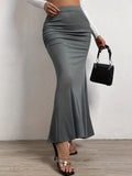 Romildi High Waist Mermaid Hem Skirts, Elegant Slim Ruched Maxi Skirts, Women's Clothing