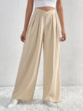 Romildi Solid High Waist Pants, Casual Wide Leg Pants, Women's Clothing