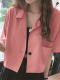 Romildi Short Sleeve Lapel Collar Blazer, Casual Solid Blazer With Pocket For Spring & Summer, Women's Clothing