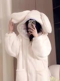 Romildi Cute Rabbit Hooded Fleece Night Robe, Thickened Long Sleeve Button Up Robe With Pockets, Women's Sleepwear & Dresses