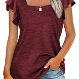Romildi Flap Sleeve Square Neck T-shirt, Casual Loose Fashion Summer T-Shirts Tops, Women's Clothing