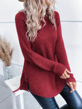 Romildi Solid Crew Neck Tied Side Sweater, Casual Long Sleeve Sweater, Women's Clothing