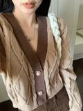 Cable Button Front Cardigan, Vintage Long Sleeve Drop Shoulder Outwear, Women's Clothing