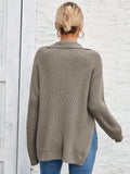 Romildi Long Sleeve Half Zip Sweater, Side Slit Casual Sweater For Winter & Fall, Women's Clothing