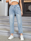 Romildi Light Blue Versatile Straight Jeans, Loose Fit Slash Pockets High Waist Denim Pants, Women's Denim Jeans & Clothing