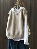 Romildi Solid Crew Neck Knitted Vest, Casual Sleeveless Loose Sweater, Women's Clothing