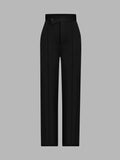 Romildi Tailored Solid Pants, Solid High Waist Wide Leg Work Office Pants, Women's Clothing