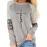 Romildi Faith Letter Print Crew Neck T-Shirt, Long Sleeve Casual Every Day Top For Spring & Fall, Women's Clothing