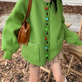 Romildi Button Front Knitted Cardigan, Casual Long Sleeve Cardigan With Pockets For Fall & Winter, Women's Clothing