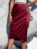 Romildi Solid High Waist Skirt, Elegant Draped Ruched Skirt, Women's Clothing