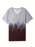 Romildi Women's Plus Size Ombre & Glitter Stripe Print V-Neck T-Shirt - Comfortable and Stylish Short Sleeve Top