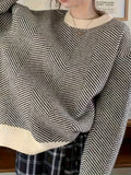 Romildi Striped Crew Neck Pullover Sweater, Casual Long Sleeve Loose Sweater, Women's Clothing