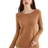 romildi  100% Cashmere Sweater, Casual Long Sleeve Crew Neck Sweater, Women's Clothing