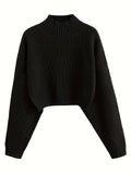 Romildi Long Sleeve Drop Shoulder Sweater, Loose Solid Casual Sweater, Women's Clothing