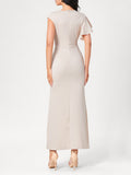 Romildi Ruffle Trim Split Asymmetrical Dress, Elegant Solid Bodycon Party Dress, Women's Clothing