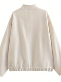 Romildi Button Front Slant Pockets Jacket, Versatile Long Sleeve Jacket For Fall & Winter, Women's Clothing