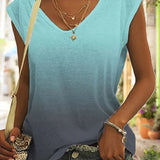 Romildi Women's Casual V-Neck Summer Top - Versatile & Stylish Gradient Cap Sleeve Design