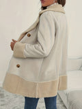 Romildi Fuzzy Trim Double Breasted Coat, Elegant Long Sleeve Warm Outerwear, Women's Clothing