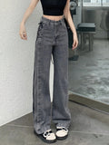 Crisscross Lace Up Tie Side Retro Jeans, High Rise Plain Denim Pants, Women's Denim Jeans & Clothing
