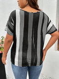 Romildi Women's Plus Size Strip Print V-Neck T-Shirt - Comfortable and Stylish Short Sleeve Top