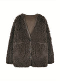 RomildiFaux Fur Open Front Coat, Casual Long Sleeve Winter Warm Outerwear, Women's Clothing