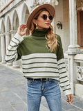 Romildi Striped Turtle Neck Pullover Sweater, Casual Long Sleeve Sweater, Women's Clothing