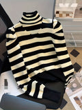 Romildi Striped Turtle Neck Cut Out Sweater, Casual Long Sleeve Sweater For Spring & Fall, Women's Clothing