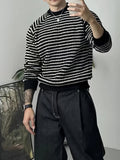 Romildi Men's Stylish Stripe Pattern Knitted Pullover, Casual Breathable Long Sleeve Crew Neck Top For City Walk Street Hanging Outdoor Activities