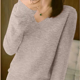 Romildi Long Sleeve Knitted Top, V Neck Elegant Casual Top, Women's Clothing