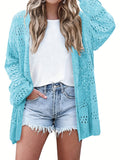Romildi Cut Out Crochet Cardigan, Casual Beach Wear Long Sleeve Cardigan, Women's Clothing
