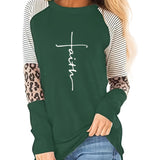 Romildi Faith Letter Print Crew Neck T-Shirt, Long Sleeve Casual Every Day Top For Spring & Fall, Women's Clothing