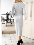 Romildi Solid Ribbed Knit Long Sleeve Dress, Casual Turtle Neck Slim Dress For Fall & Winter, Women's Clothing