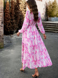 Romildi Floral Print Maxi Dress, Casual V Neck Long Sleeve Dress, Women's Clothing