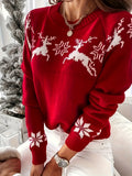 Cozy Christmas Reindeer Crew Neck Sweater for Women - Casual Acrylic Knit, Machine Washable, Perfect for Fall/Winter