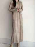 Romildi Cable Knit Maxi Dress, Elegant Crew Neck Long Sleeve Dress, Women's Clothing