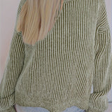 Romildi Striped Crew Neck Pullover Sweater, Casual Long Sleeve Drop Shoulder Sweater, Women's Clothing